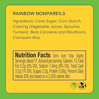 Supernatural Rainbow Nonpareils, Dye-Free Vegan Dessert Sprinkles Mix, 3oz