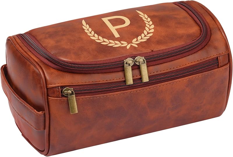 Necessaire masculina OXYEFEI personalizada em couro sintético, marrom, estilo P