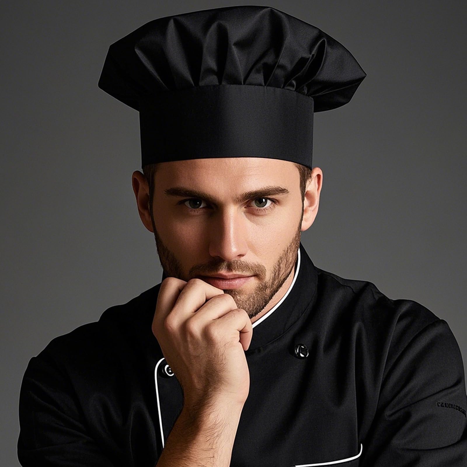 3 Piezas Gorro de Cocinero Unisex, Gorro De Chef, Sombrero de Cocinero Ajustables en Algodón Elástico, Uniforme de Cocina, Gorros de Chef para Hornear, Fiesta, Cocina, Restaurante (Negro)