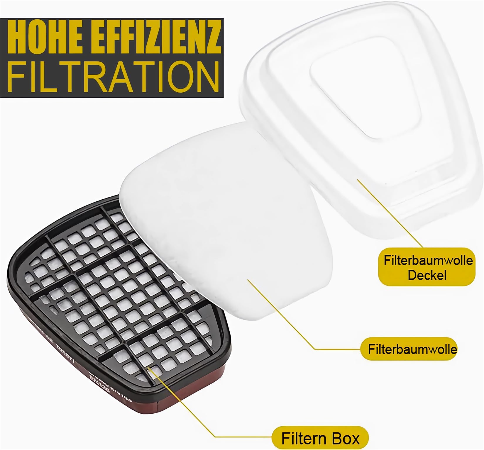 Maschera integrale 27 in 1, riutilizzabile, per vapori organici, gas acidi, umidità, pittura, lucidatura, protezione viso con 22 dischetti di cotone filtrabili, 2 cartucce