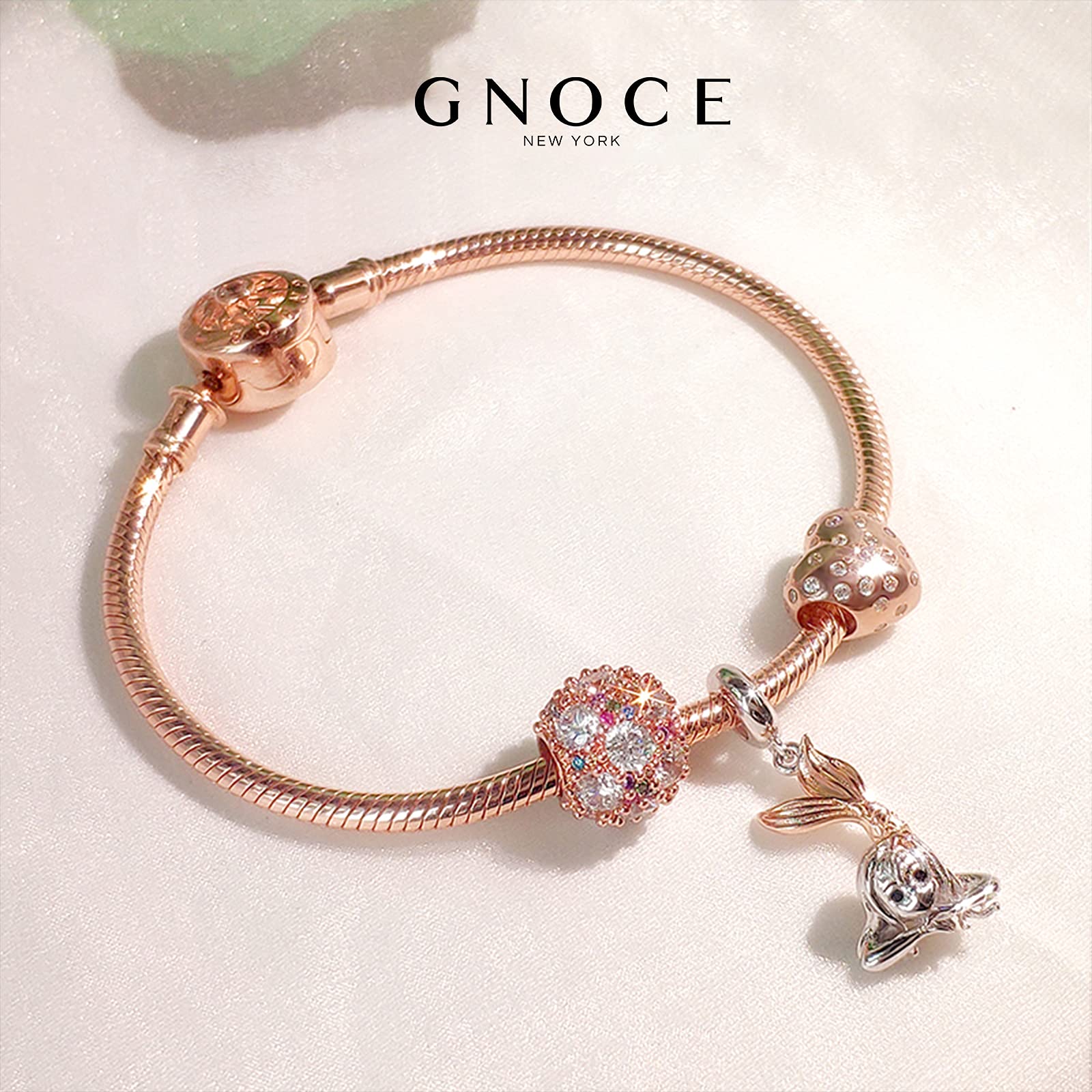 GNOCE Charm Ciondolo a forma di unicorno, in argento Sterling 925", anima e spirito divino, con ciondolo in oro con CZs, compatibile con bracciali e collane