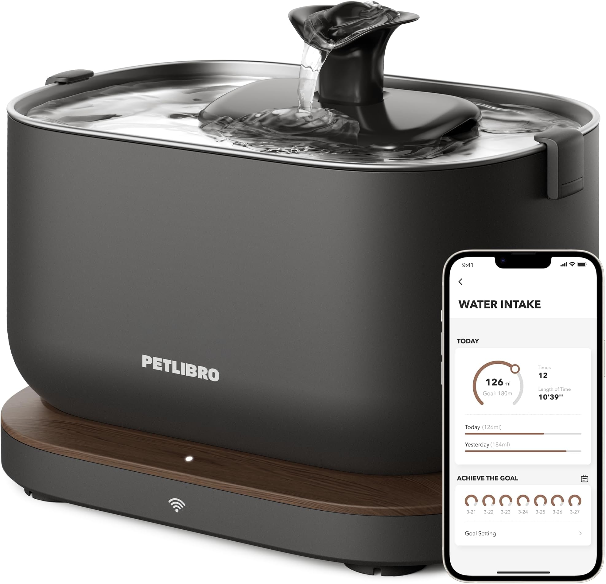 PETLIBRO Cat Water Fountain, App Monitoring Pet Fountains for Cats Indoor with Stainless Steel Tray, 2.5L/84oz Dockstream Automatic Water Dispenser for Drinking, 2.4G Wi-Fi Smart Bowl Inside