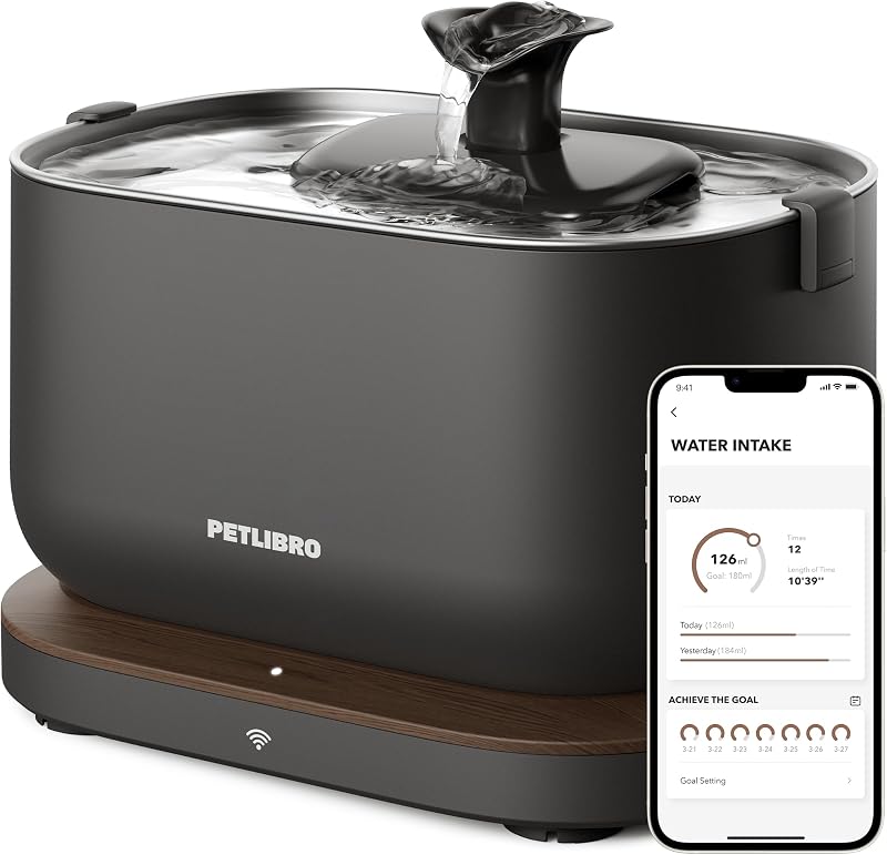 PETLIBRO Fuente de agua para gatos, monitoreo de aplicaciones, fuentes para mascotas para gatos en interiores con bandeja de acero inoxidable, dispensador de agua automático Dockstream de 2,5 l/84 oz para beber, cuenco inteligente Wi-Fi de 2,4 G en el interior