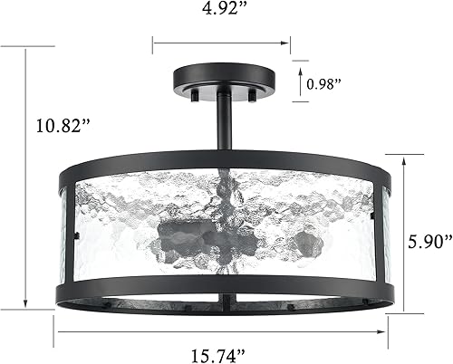 Miniatura 5 de Lámpara de techo semiempotrada negra para casa de campo, lámparas de techo de 3 luces con vidrio esmerilado para dormitorio, cocina, baño, entrada