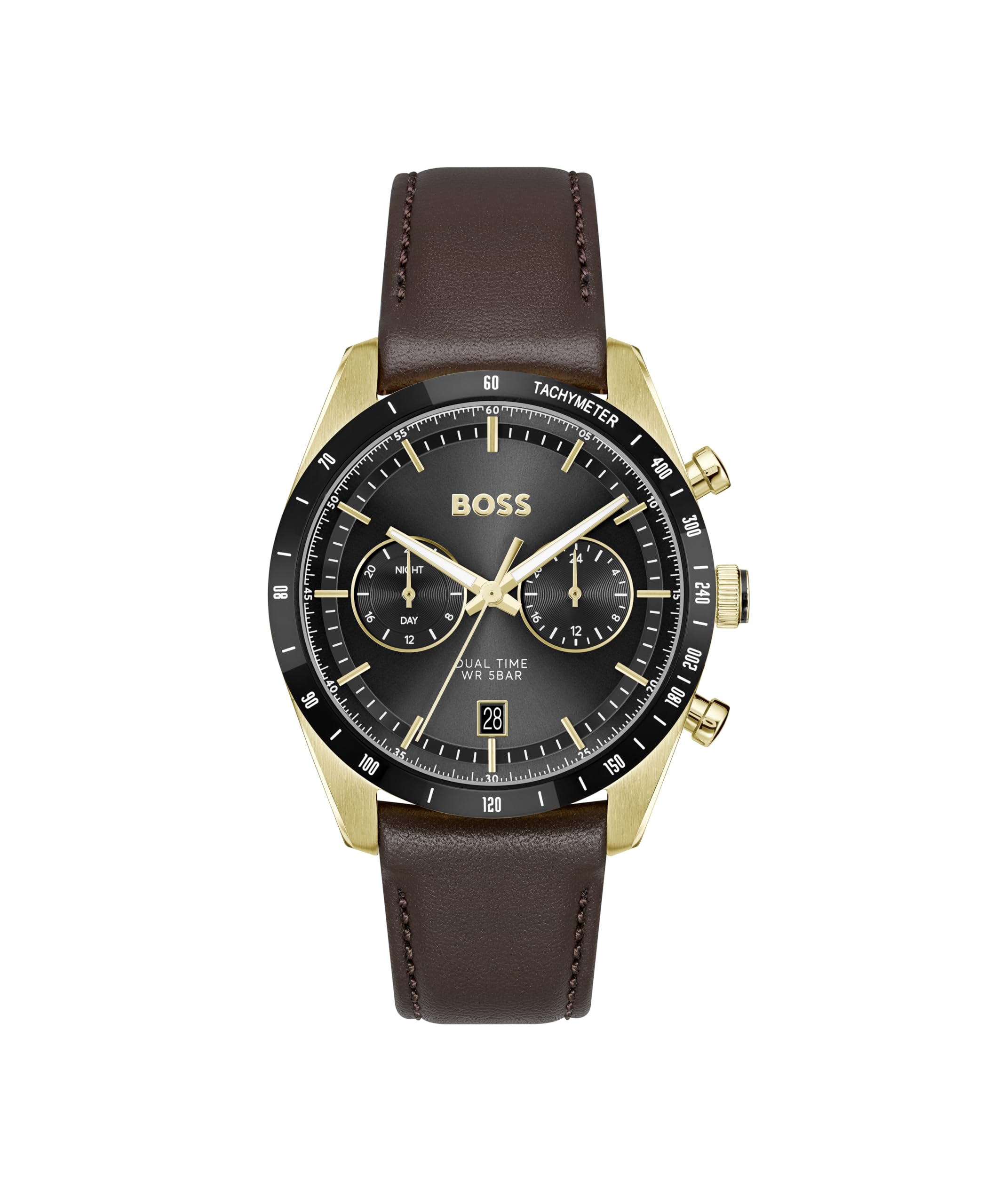 BOSS Analogue Multifunction Quartz Watch for Men TOURMASTER Collection with Brown Leather Strap - 1514285