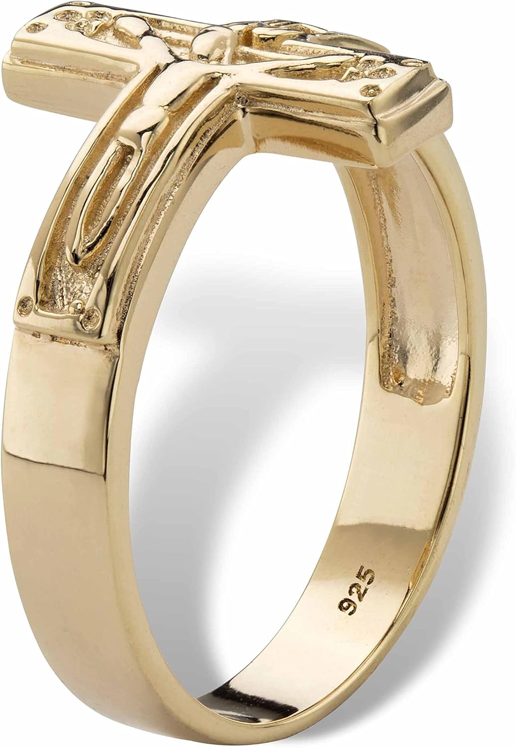 PalmBeach Yellow Gold-plated Sterling Silver Horizontal Crucifix Cross Ring (4mm) Sizes 6-9