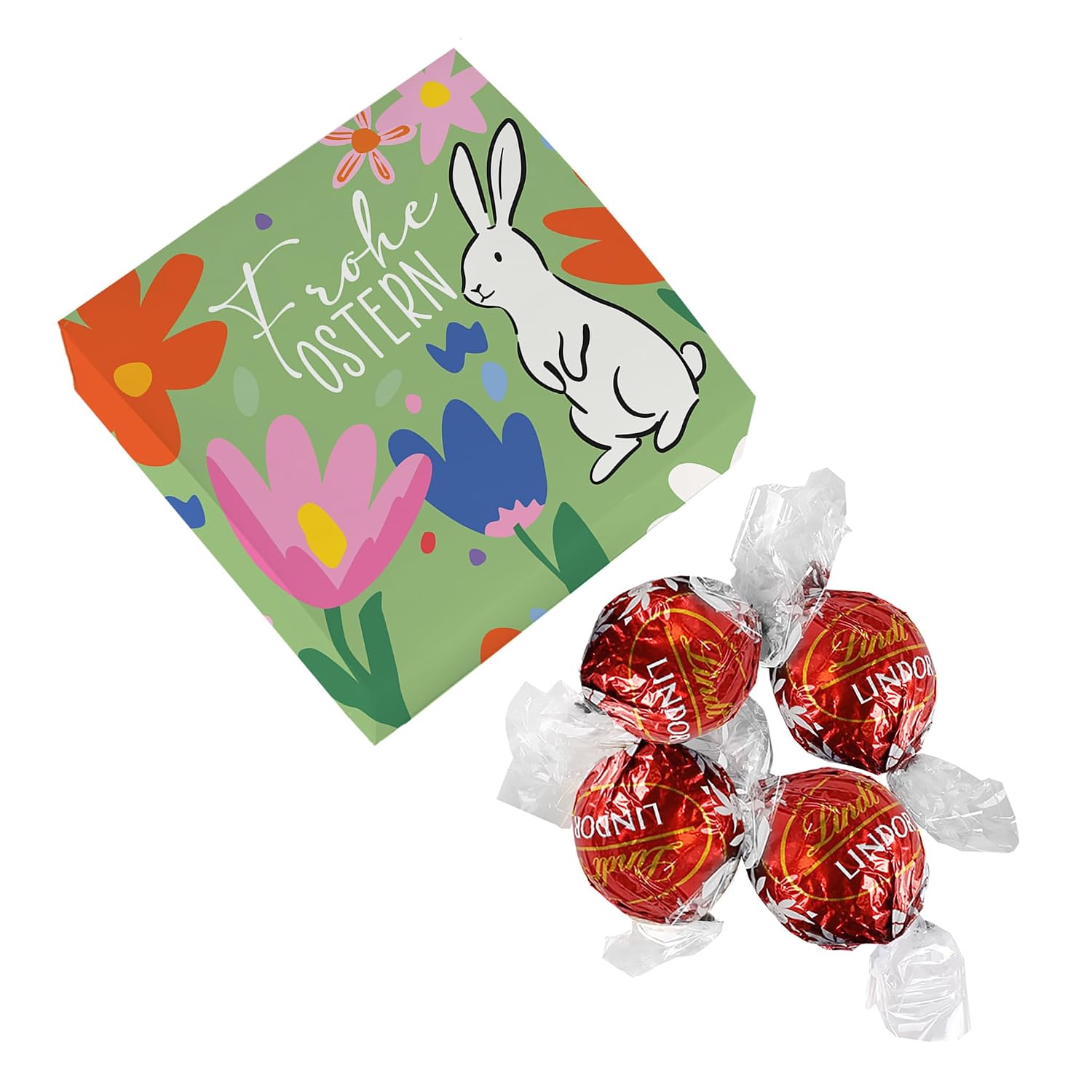 Herz & Heim Gift Box Frohe Ostern with 4 Chocolate Balls as a Small Easter Gift - 8.5 cm Box with Easter Bunny Motif - Gift for Easter with 50 g Milk Chocolate