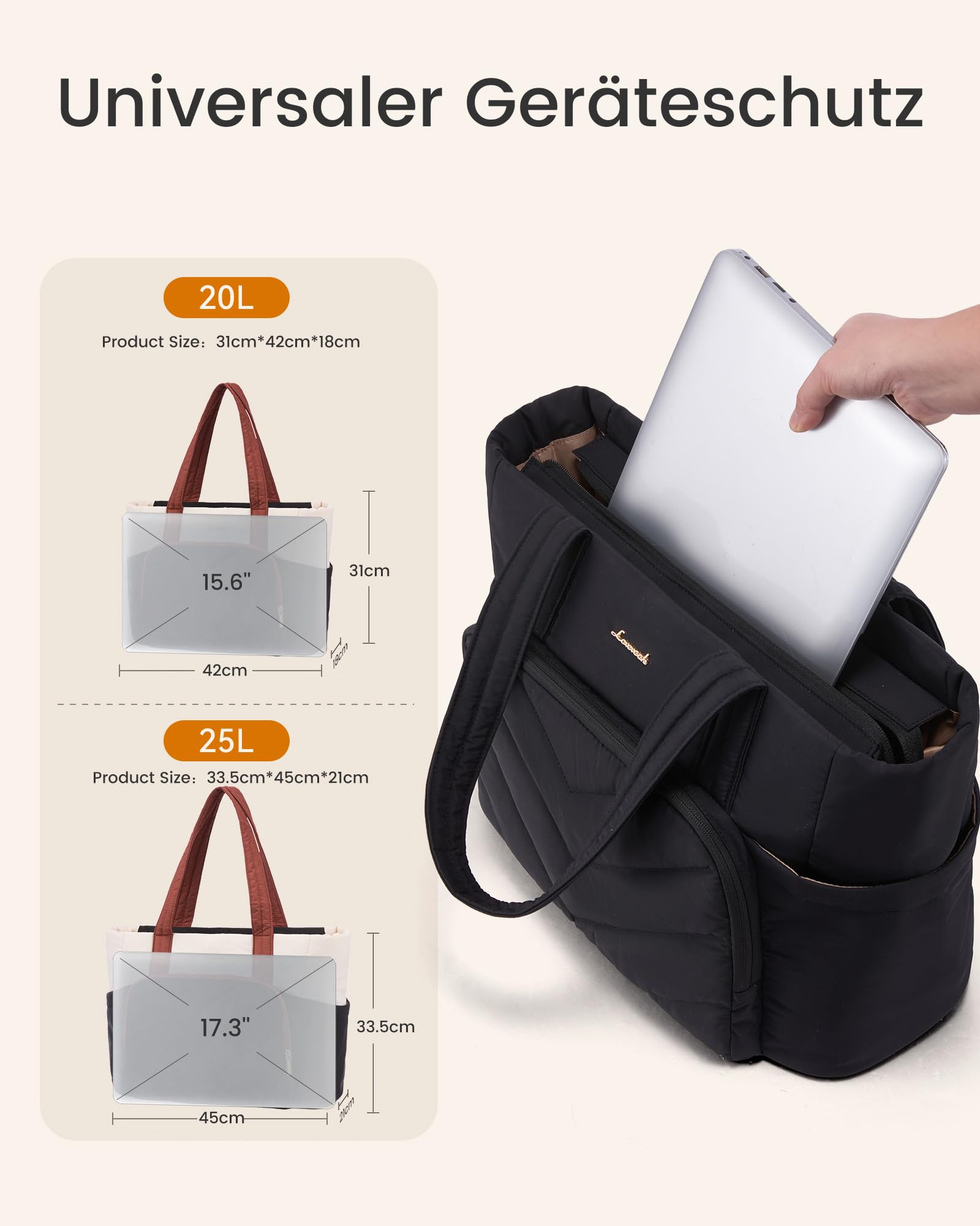 LOVEVOOK Bolso de Mano Grande Mujer, Bolso Tote Acolchado Ligero para Ordenador Portátil de 15,6 Pulgadas, Bolso de Trabajo para Profesora, Ideal para Universidad, Negocios, Escuela y Oficina