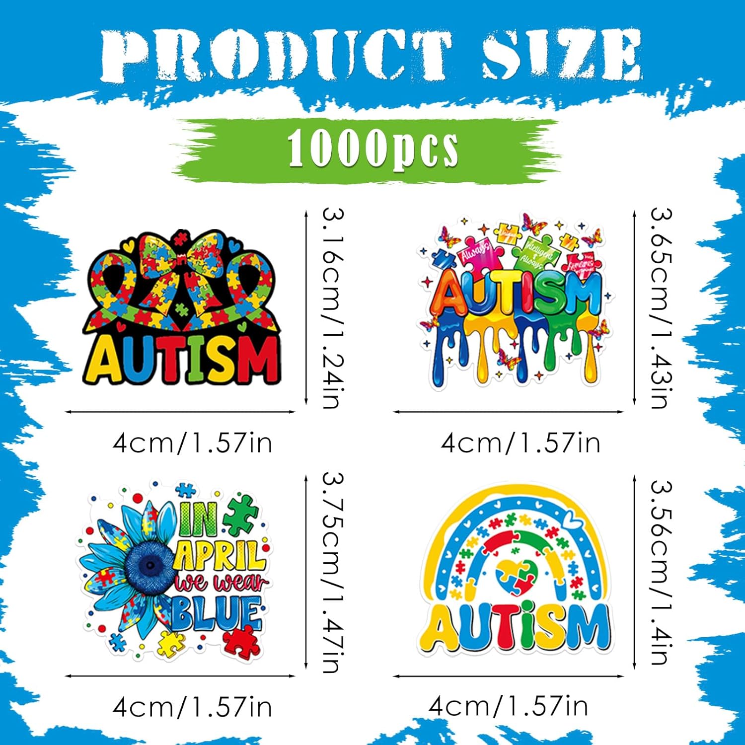 Dazoratix Autism Awareness Roll Stickers - 1000Pcs Puzzle Ribbon Decal Decorations Bulk Adhesive Waterproof Labels Fundraiser Event Supplies Laptop Water Bottle Gift Envelope Card Bag Decor for Teen