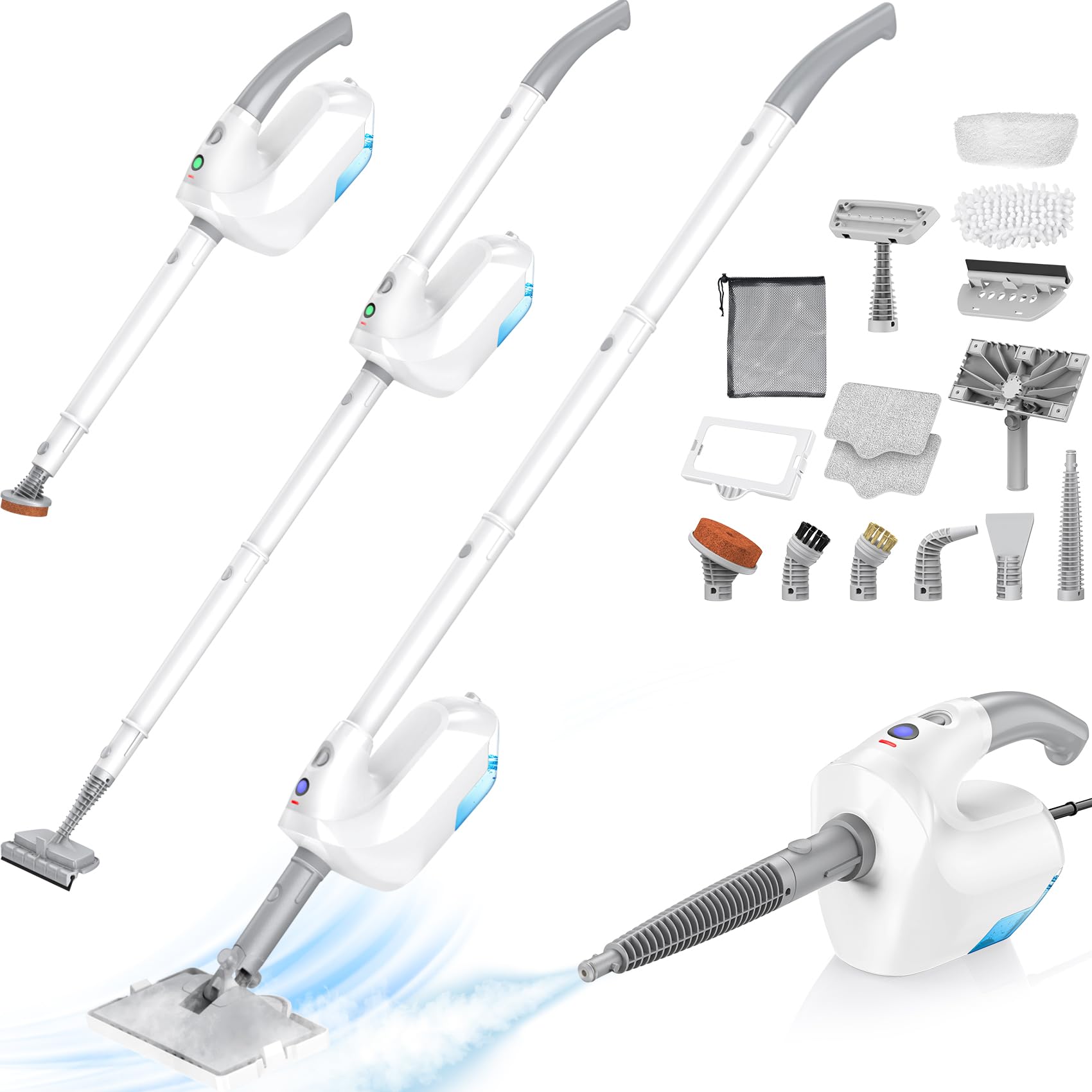 10-in-1 Steam Mop with Detachable Handheld Steamer, Multi & Up Steamer for Cleaning with 350ml Tank,12s Heat-Up, 7M Cord, 120℃ 1300W Powerful Floor Steam Mop for Hardwood Floors, Grout, Carpet