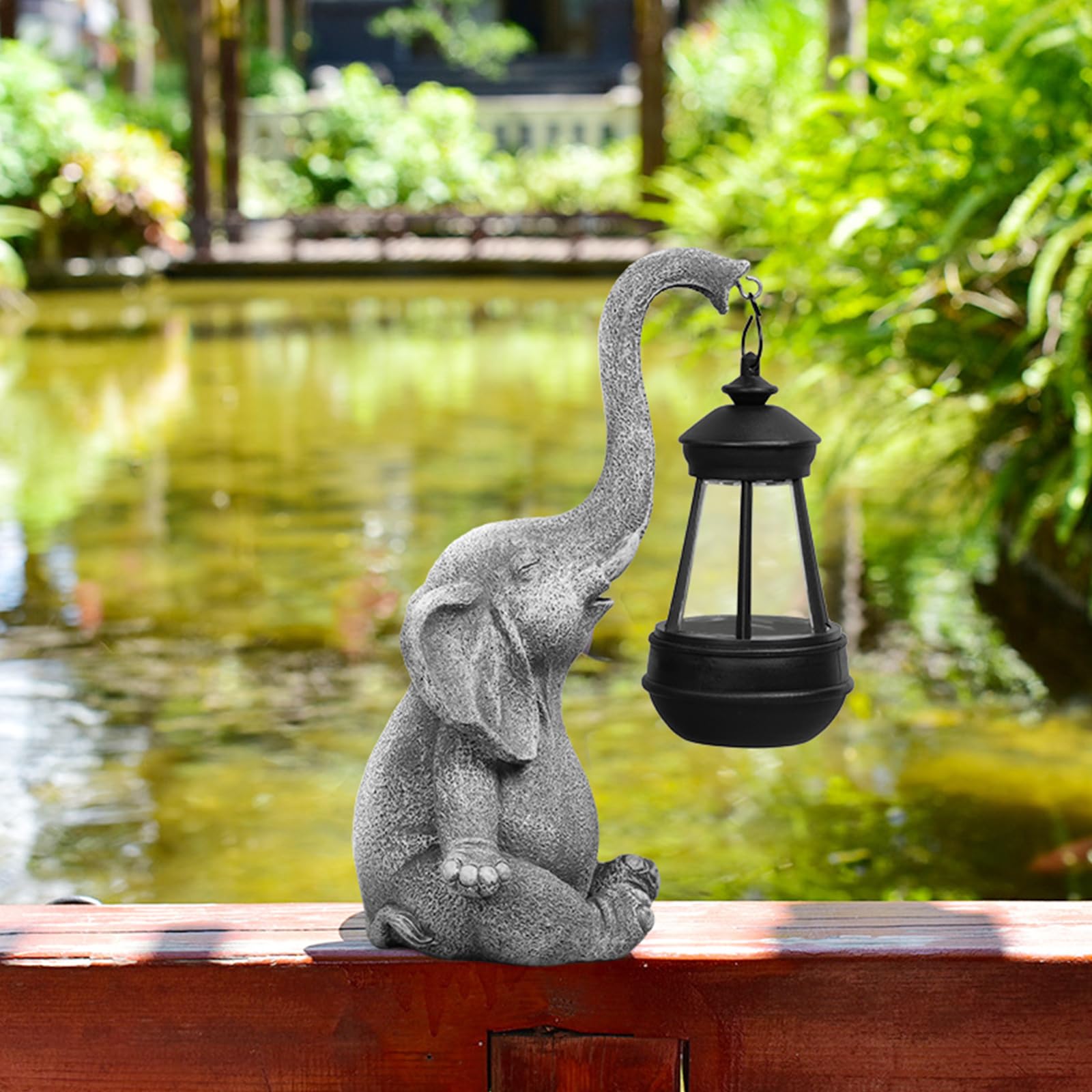 Flintronic Elefante Estatua decoración, 33.5cm Figuras Decorativas de Jardín luz Solar, con Farolillo Solar, para Exteriores, Escultura de Resina