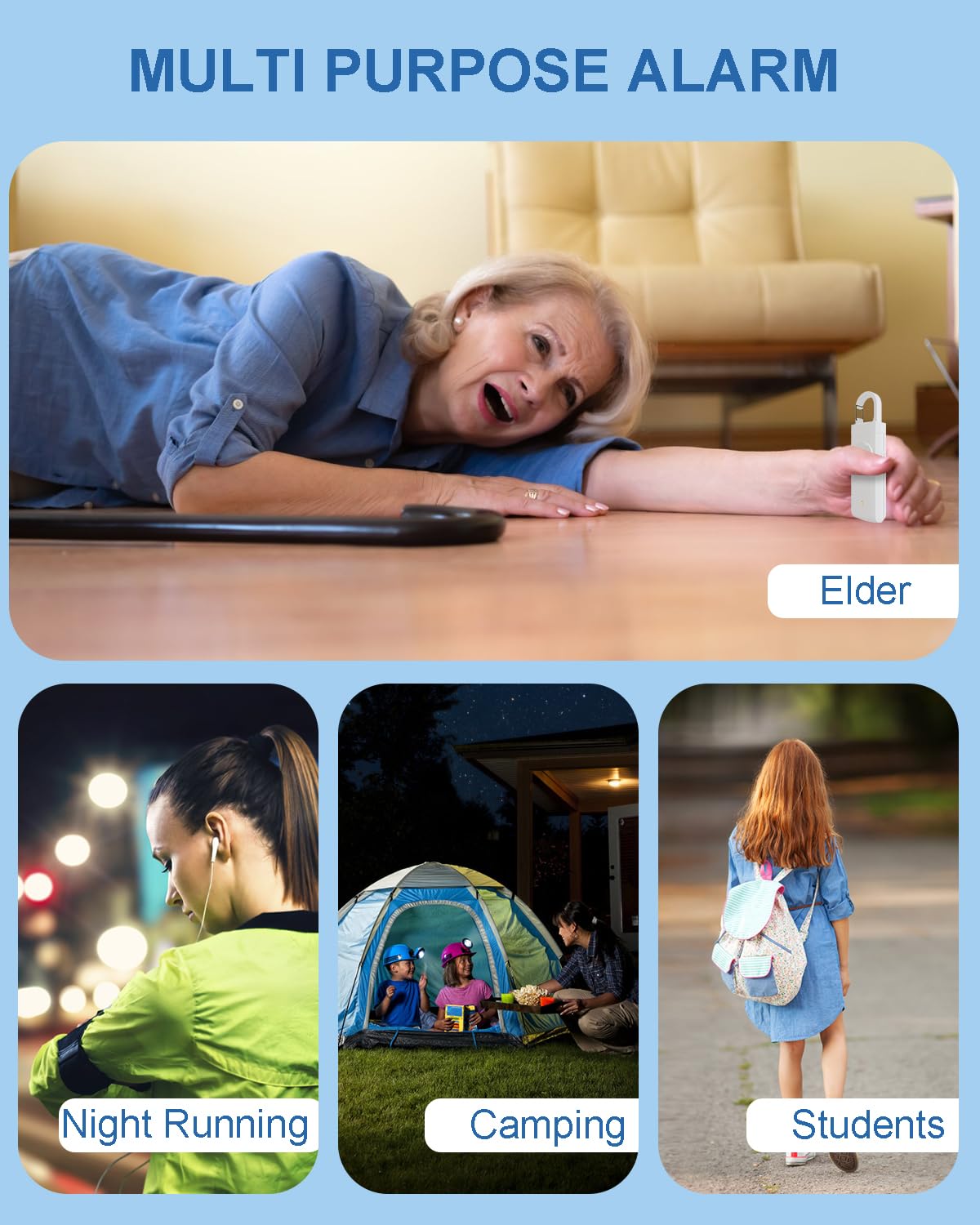 Alarma de seguridad personal recargable para mujeres, sonido de sirena fuerte, luz LED SOS estroboscópica, carga USB, alarma personal, llavero de autodefensa para esposa, hija, estudiante,