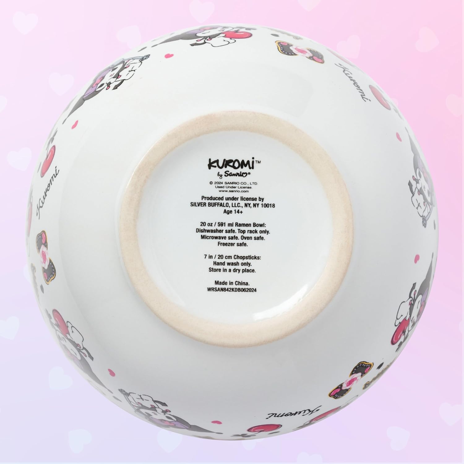 Silver Buffalo Sanrio Hello Kitty and Friends Kuromi Chocolate and Cherry Ceramic Ramen Noodle Rice Bowl with Chopsticks, Microwave Safe, 20 Ounces - Image 8