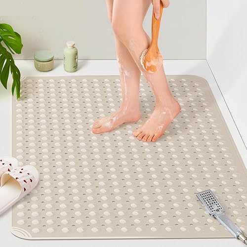 Miniatura 8 de Yolife Tapete de ducha extra grande de elastómero termoplástico, 47.2 pulgadas de largo x 31.5 pulgadas de ancho, antideslizante con agujeros de