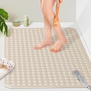 Yolife Extra Large TPE Shower Mat, 47.2" L x 31.5" W Anti Slip Bath Mat with Drain Holes and Suction Cups, Large Size Mat More Suitable for Shower Stall, No Odor, Heavy Mat