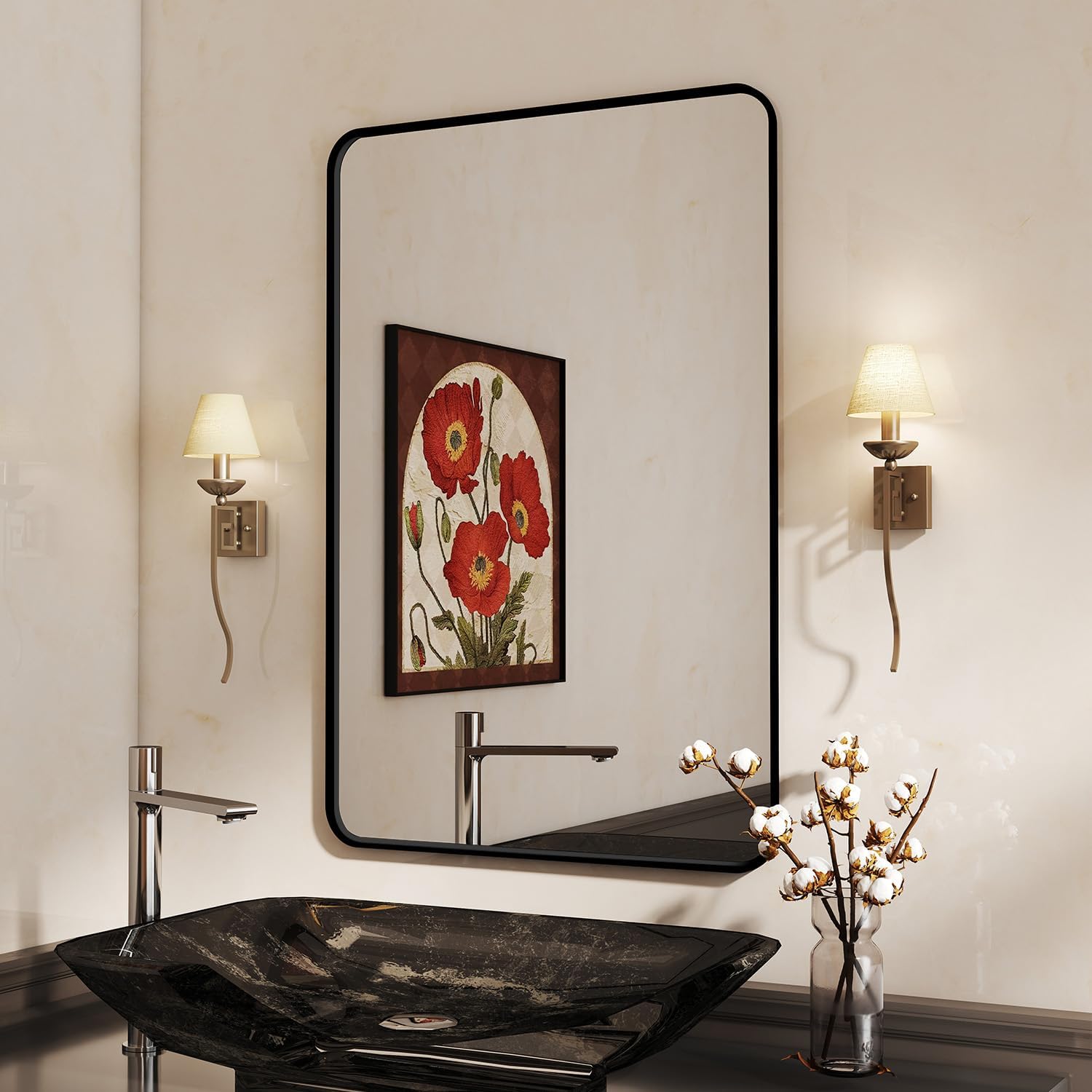 Espejo Rectangular Decorativo de Pared 91 x 61 cm Marco Aluminio Negro