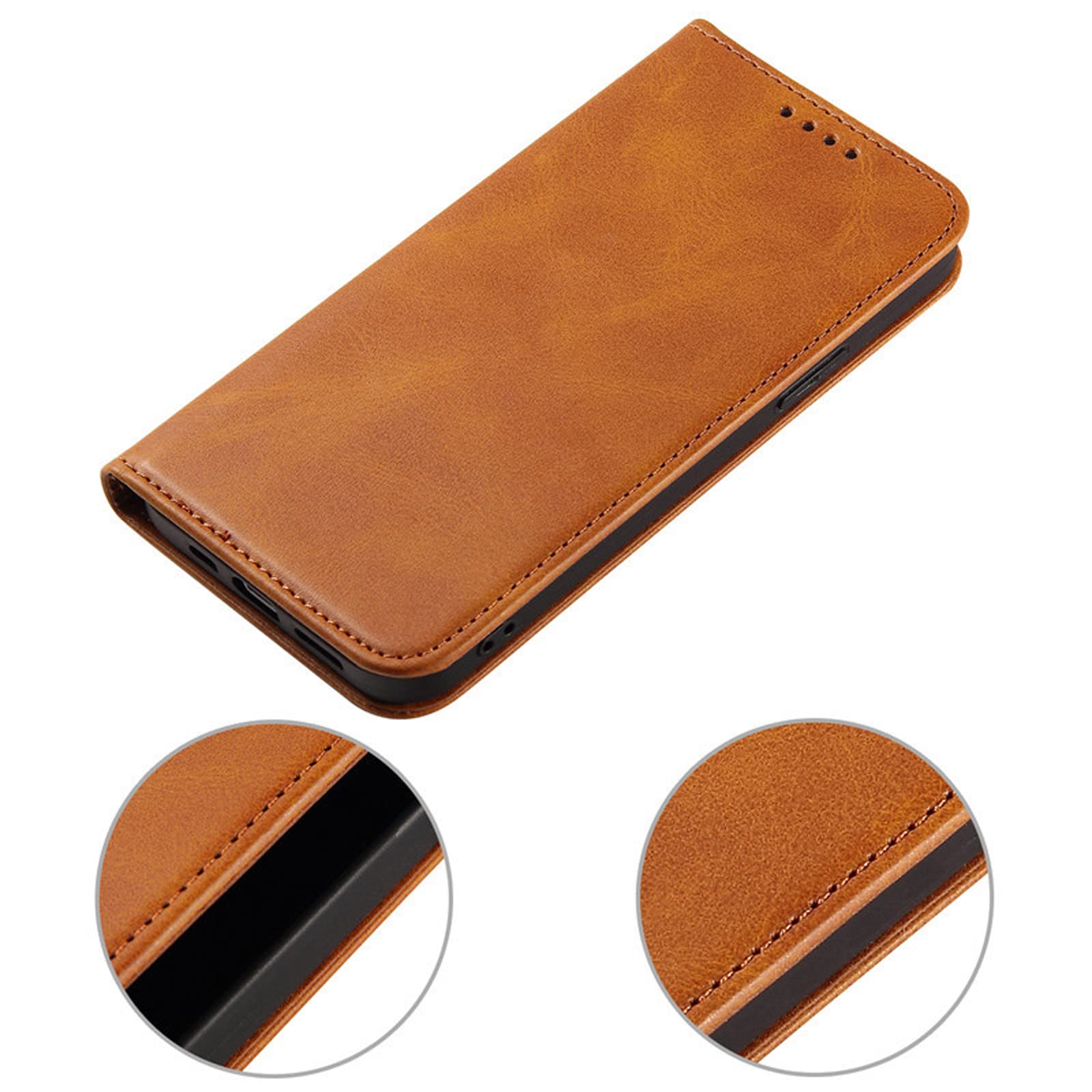 LTL Etui na telefon do iPhone 13 Mini/13/13 Pro/13 Pro Max, ręcznie robione skórzane etui z klapką z przegródkami na karty, etui na telefon, magnetyczne zamknięcie, żółte, 13 mini 5,4 cala