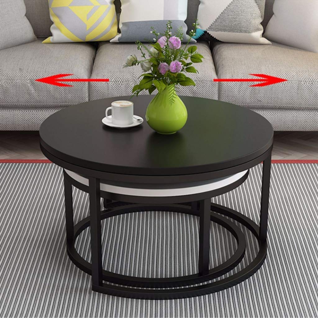 WOLTU Bijzettafel rond, salontafel met opbergruimte, 2