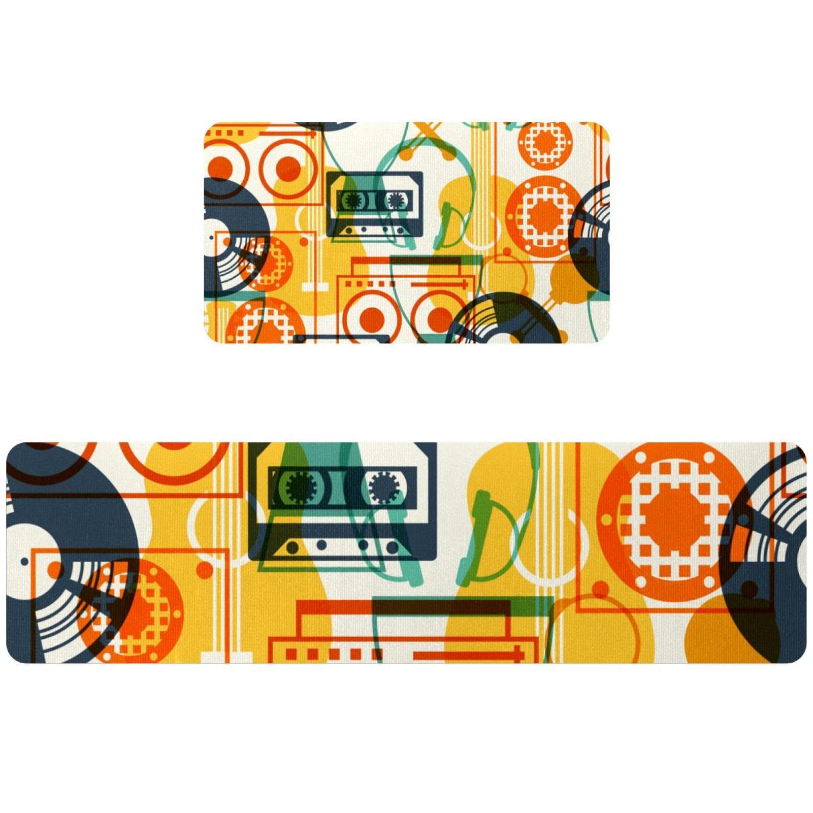 Tapete de cocina lavable con estampado de auriculares y cinta set de 2 alfombras de pasillo