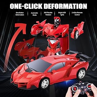 Thedttoy Transforming Toys Remote Control Transform Car 2 in 1 Remote Control Cars for Kids Boys Ages 4-11 Deformation Robot RC Car for Kids Boys Girls (Red)