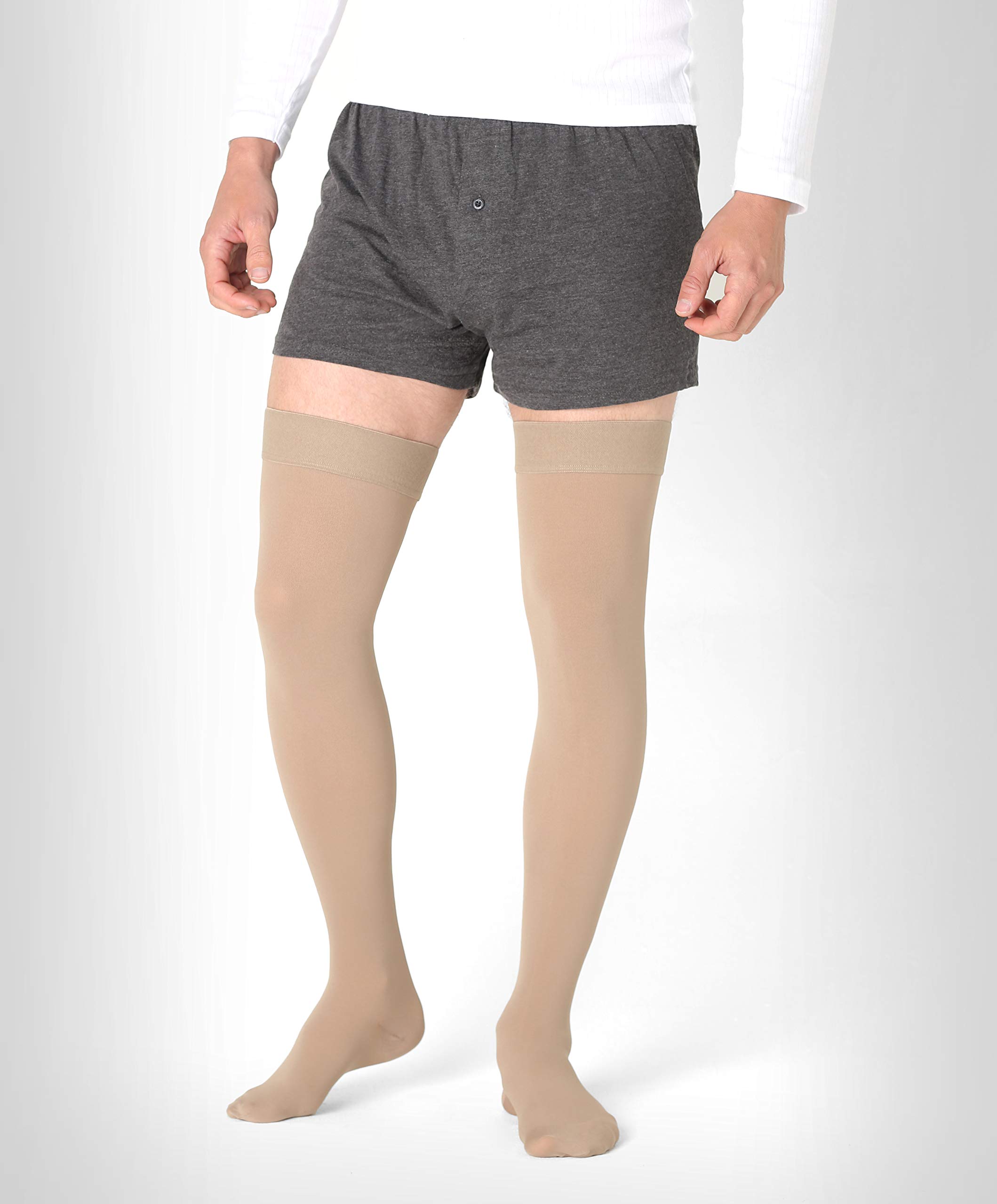 ®BeFit24 Medias de Compresión (18-21 mmHg, 90 Denieres, Clase 1) para Hombres y Mujeres - Ideal para Vuelos y Viajes, Edema, Varices, Embarazo, Circulación Sanguínea y Recuperación - [ Size 4 - Long: A - Beige ]