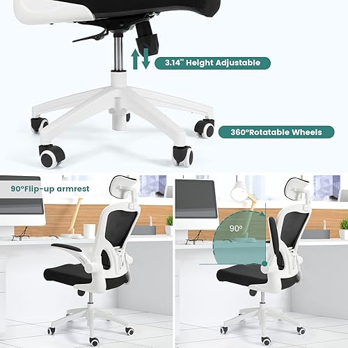 Miniatura 6 de Leteuke Silla de oficina ergonómica con reposabrazos abatibles de 90 y soporte lumbar acolchado silla de oficina de malla de respaldo alto con