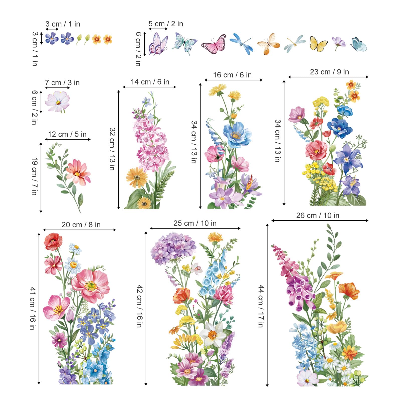 wondever Adesivi Finestra Giardino Fiori Vetrofanie Adesivi Anticollisione per Floreali Erba Selvatici Farfalle Primavera Estate Adesivi Elettrostatici per Vetro Porte Finestre