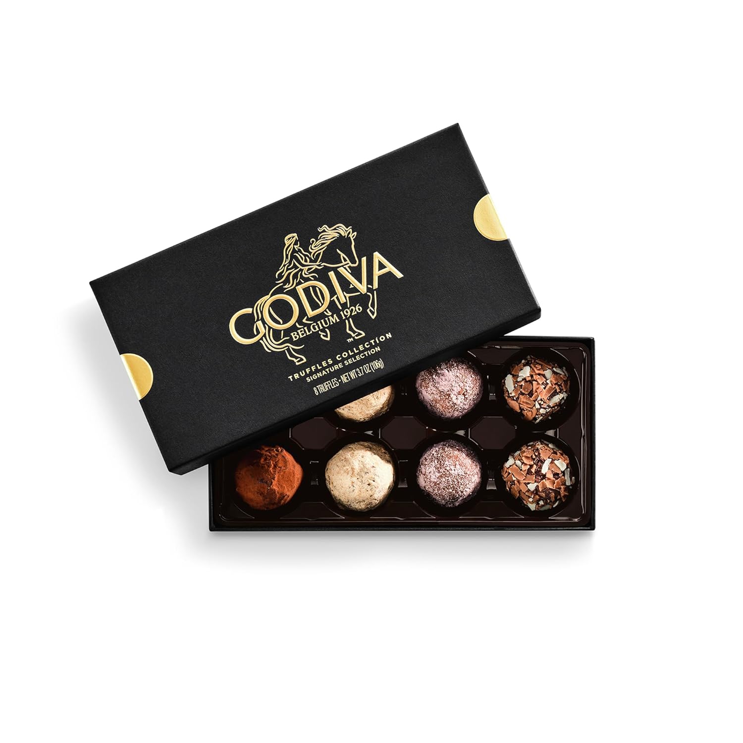 Godiva Signature Truffle Gift Box, Belgian Dark and Milk Chocolates with Ganache Center, Gourmet Gift for Birthdays, Holidays, Kosher, 8 Pc