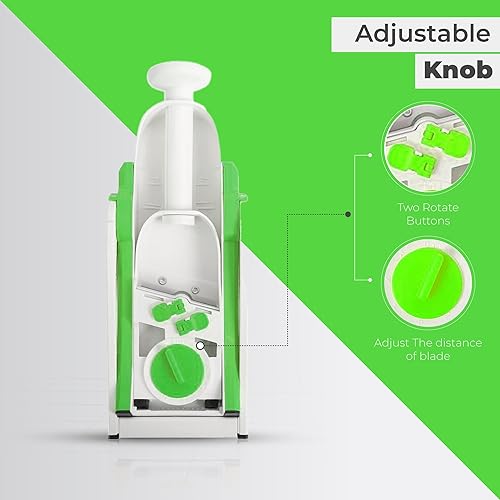 Miniatura 5 de kichhouse Cortadora de mandolina segura, trituradora multifuncional de verduras con ajustador de grosor, más de 30 estilos de corte diferentes