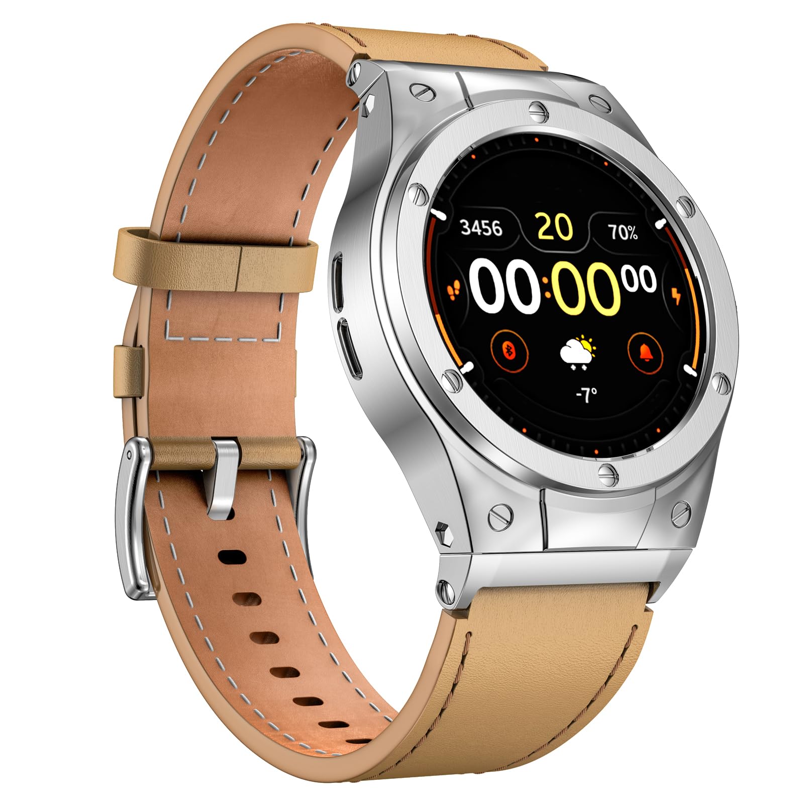 Photo 1 of MioHHR Leather Watch Bands with Stainless Steel Case Compatible with Google Pixel Watch 1/2/3 41mm,Genuine Leather Replacement Bands for Google Pixel Watch Women Men,Brown