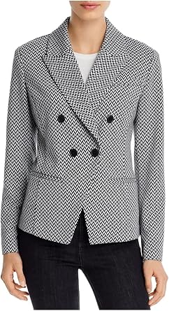 Bagatelle Womens Double Breasted Herringbone Blazer B/W L