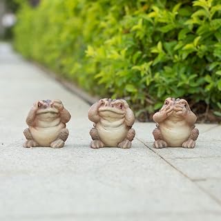 SUYNYBHF Garden Frog Statue Toad Figurine Decor Set of 3 Funny Frogs Decorations Resin Animal Sculpture Outdoor Garden Statue for Patio Yard Lawn Ornaments Art Gift 3 inch by Hand Painted (Brown)