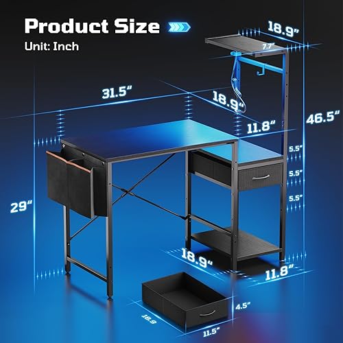 Miniatura 2 de Bestier Escritorio de juegos de 44 pulgadas para espacios pequeños, escritorio reversible para computadora con cajones y estantes, mesa de