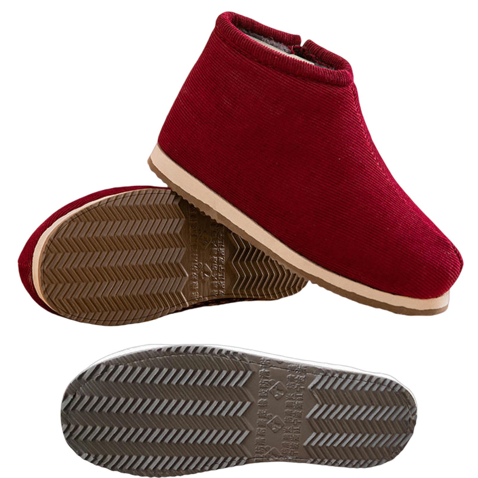 Zapatillas Fiesta De Fieltro Difuso De Las Mujeres Espuma De Memoria Cerrada Damas con Forro De Goma Anti-Deslizamiento De Revestimiento Cálido-jujube Rojo-42 Yardas