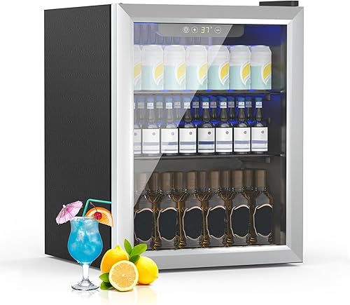 Refrigerador de bebidas, refrigerador de 70 latas de 1.6 pies cúbicos para cerveza o vino con estante ajustable y pantalla LED, refrigerador pequeño