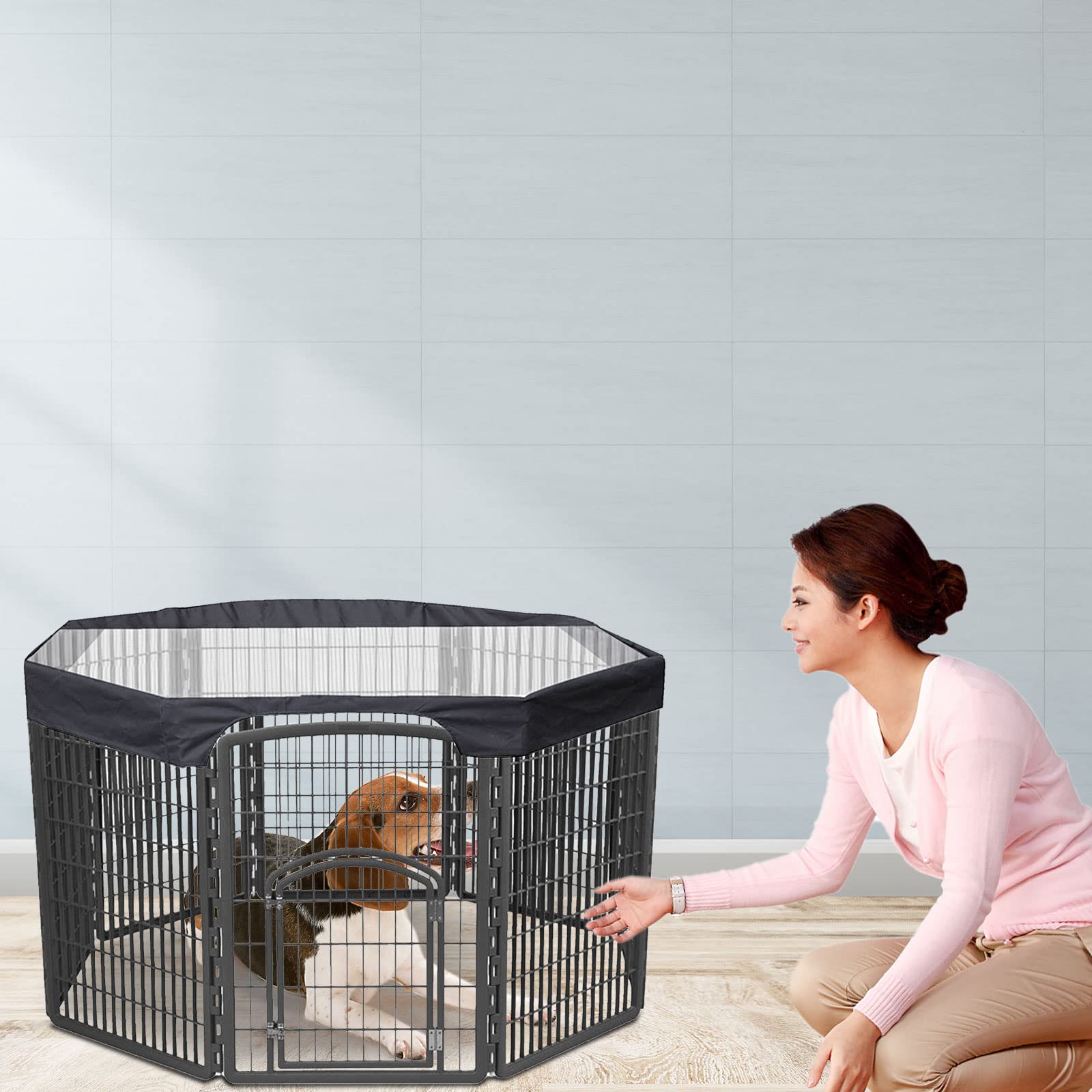 iFCOW Housse de parc pour chien de 61 cm - Housse supérieure résistante au soleil et à la pluie - Pour parc extérieur à 8 panneaux