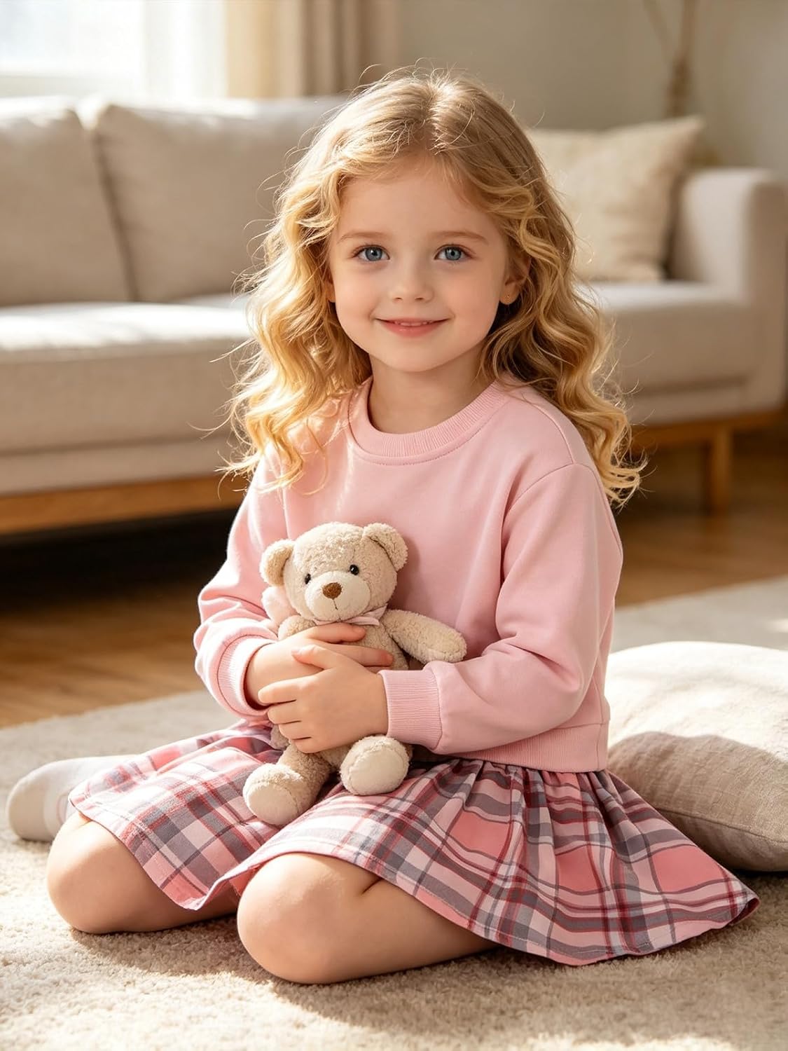 Vieille Girls Sweatshirt Dress Plaid Skirt