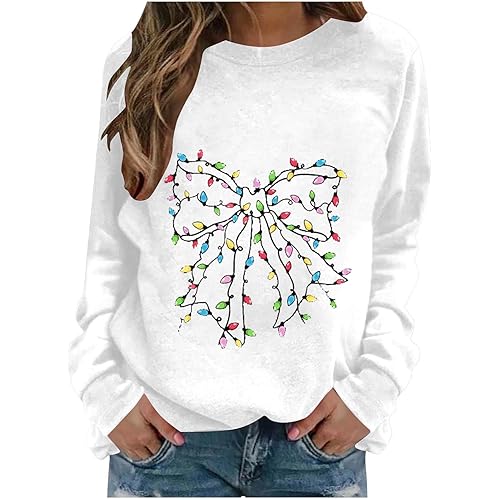 Christmas Sweatshirts for Women Cute Graphic Holiday Shirt Crewneck Long Sleeve Pullover Funny Party Tops Blouses
