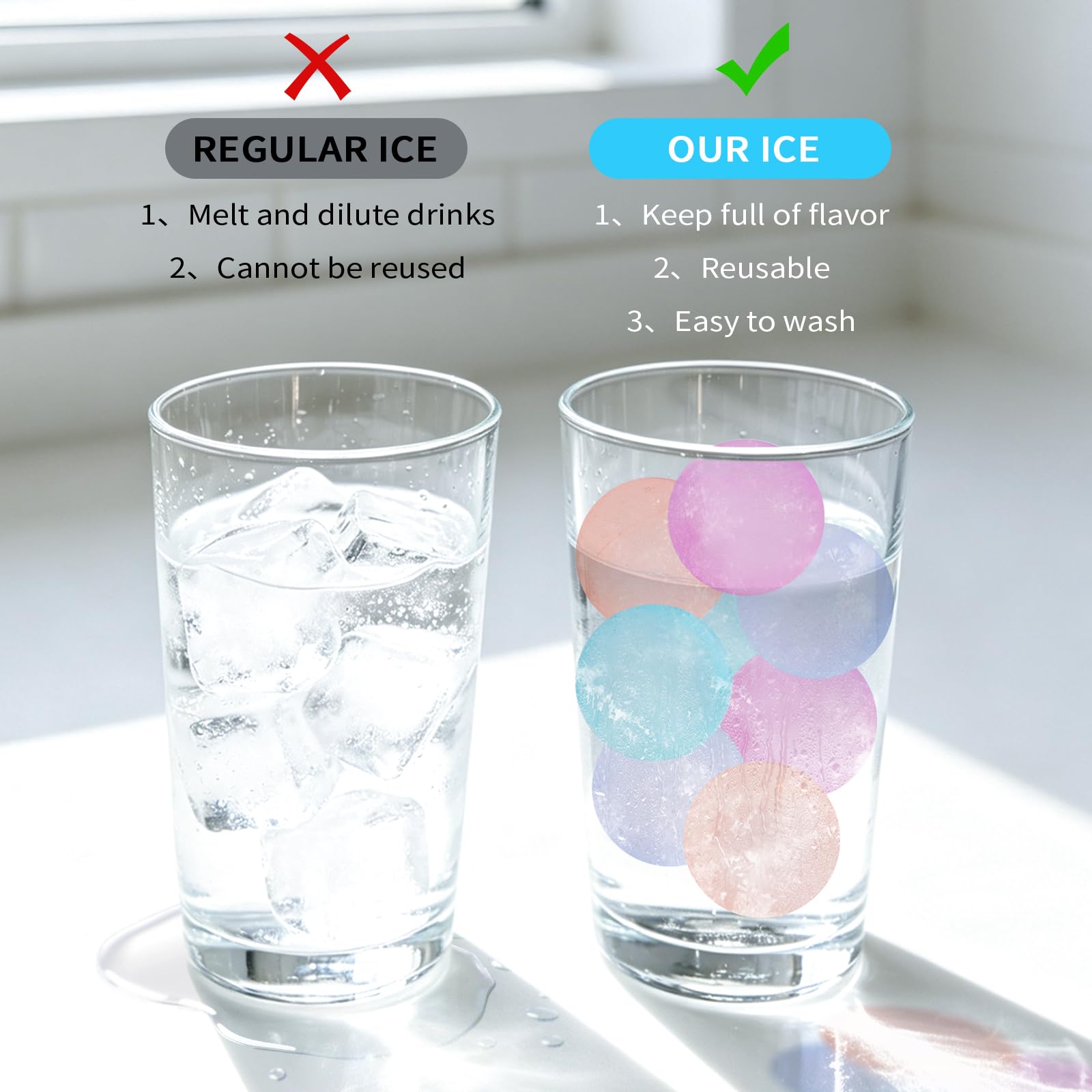 Lot de 300 glaçons réutilisables pour glacières, changement de | Glaçons en plastique sans BPA, aspect faux glaçons, ne diluent pas la saveur, recongelables, sac de rangement