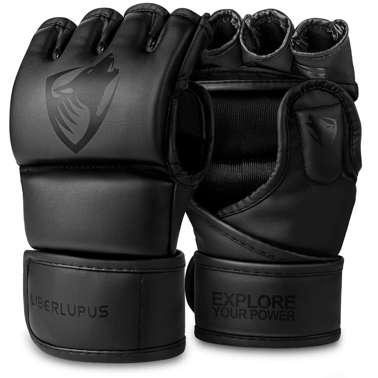 LIBERLUPUS MMA Gloves Sparring Grappling, Open Palm Martial Arts for Men, Muay thai, kickboxing, Punching heavy bag, Boxing Gloves Training- Durable Synthetic Leather with Wrist Support (Grey, S-M) — image 1