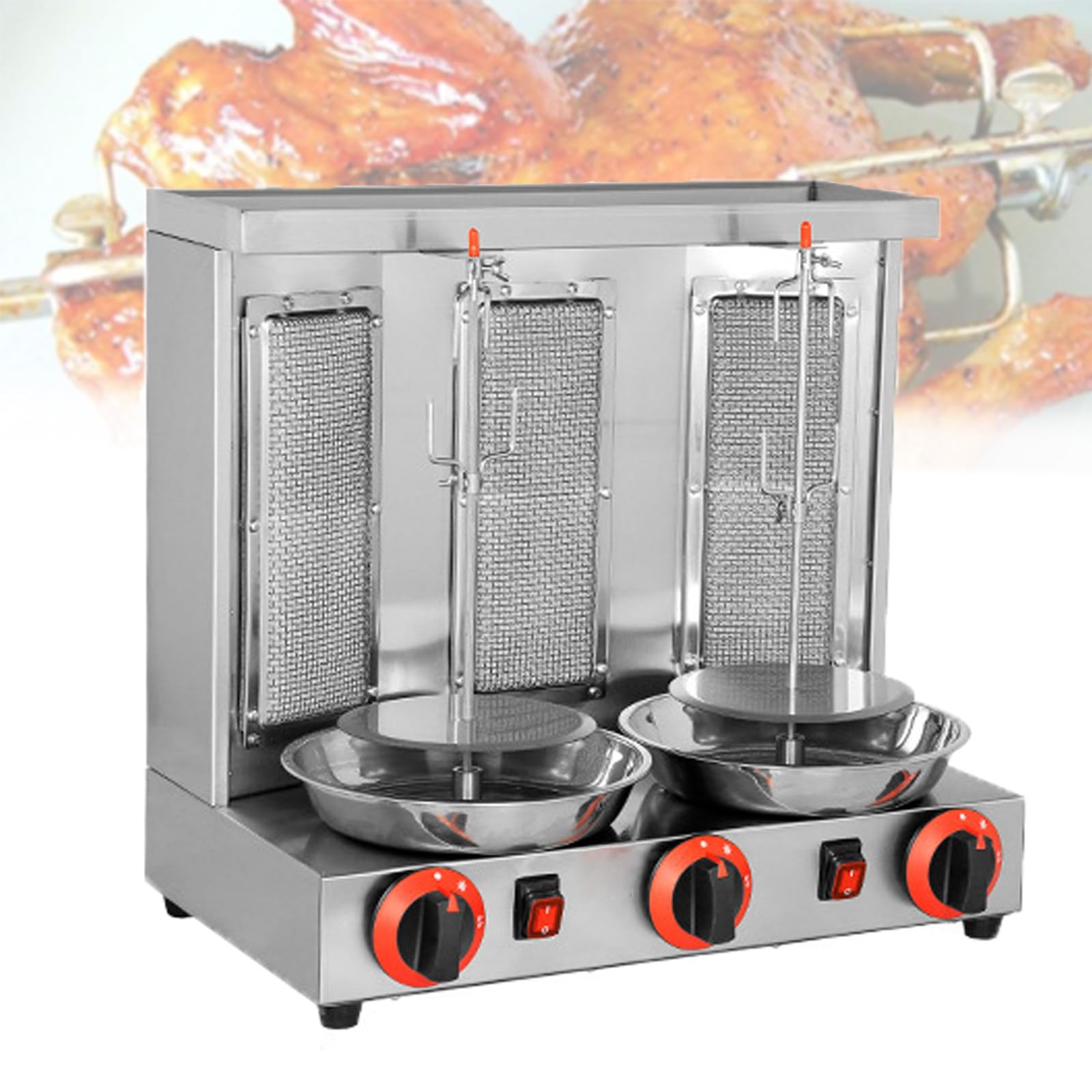 Parrilla De Gas para Kebab, Horno De Barbacoa Vertical Giratorio De 360°, MáQuina para Hacer Kebab De Pavo Sin Humo con Interruptor De Ajuste De Temperatura, para Cocina,Silver-L