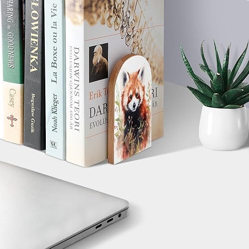 Miniatura 3 de Sujetalibros decorativos de madera con hojas de panda rojo para estantes, habitación de los niños, oficina en casa, tapones de libros para revistas,