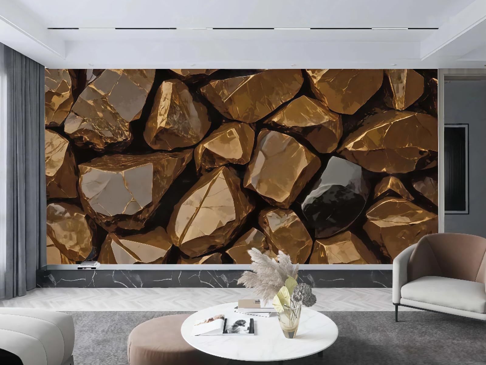 Nowoczesna tapeta złoty kamień sztuka geometryczne malarstwo na skale telewizor sofa tło ściana sypialnia salon gabinet mural 3D, 250 x 175 cm