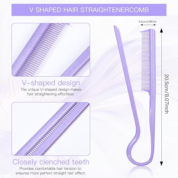 Straightening Comb, 3 Pcs Heat-resistant V Hair Styling Comb, Flat V-shaped Straightener Combs Ergonomic Handle with Sectioning Holes Salon Hair Brush for Styling & Straightening
