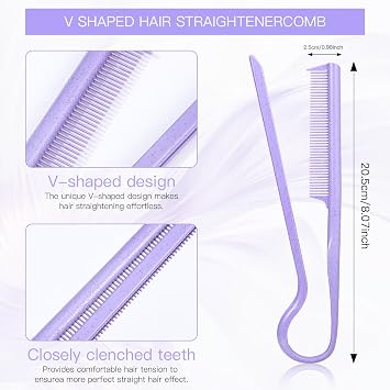 Straightening Comb, 3 Pcs Heat-resistant V Hair Styling Comb, Flat V-shaped Straightener Combs Ergonomic Handle with Sectioning Holes Salon Hair Brush for Styling & Straightening