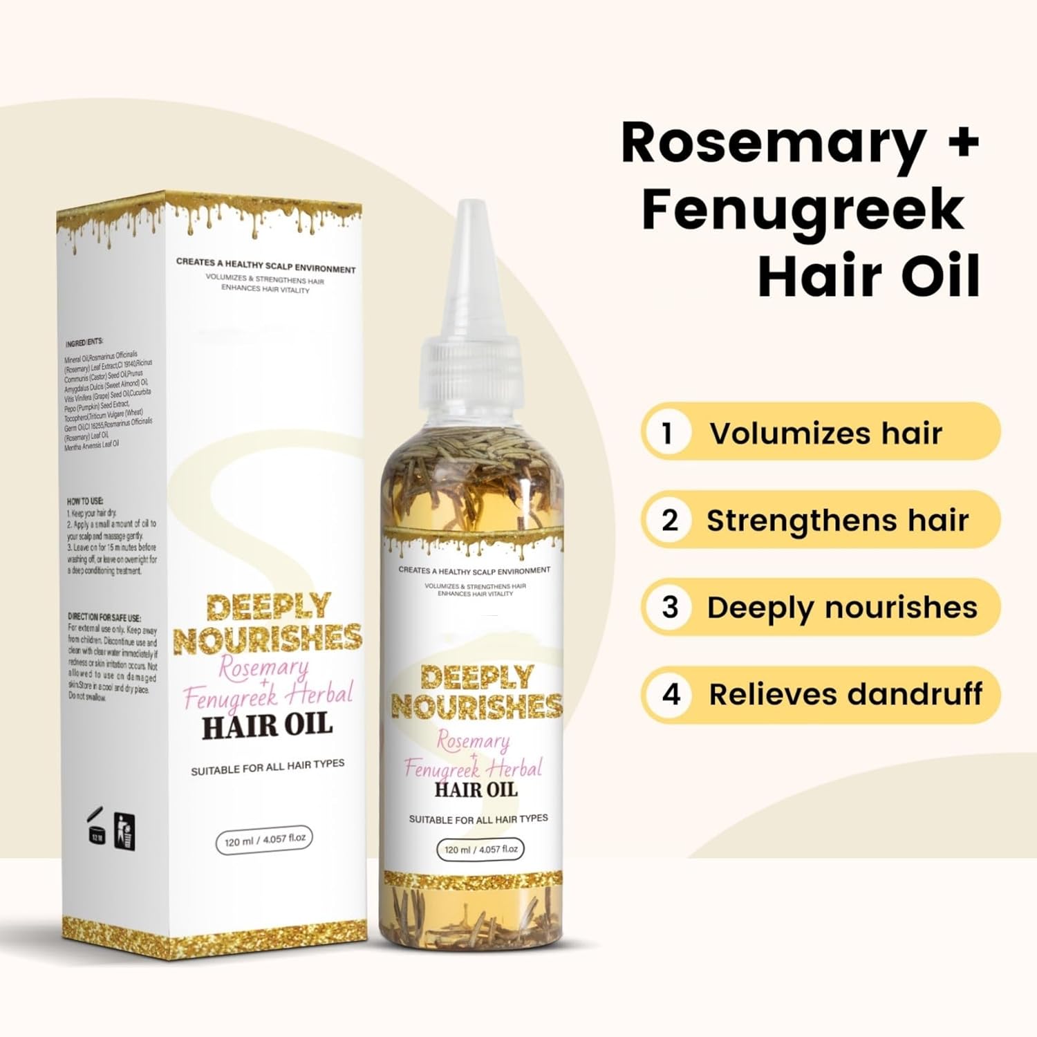 Extra Strength Rosemary & Fenugreek Herbal Hair Growth Oil Organic - Nourishes & Strengthening Hair - All Hair Types | Natural Nourishing Formula 120mL - Image 6