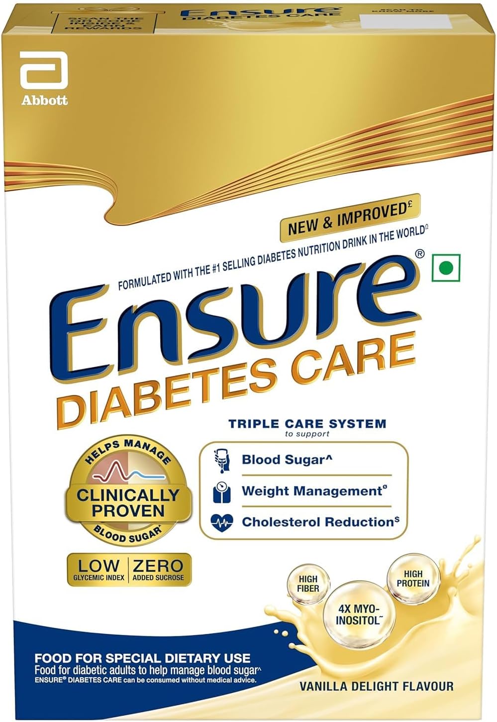 Ensure Diabetes Care Vanilla Powder, High Fiber, Protein, 36 Nutrients, Blood Sugar Management, 375g (13.23 oz), Pack of 2