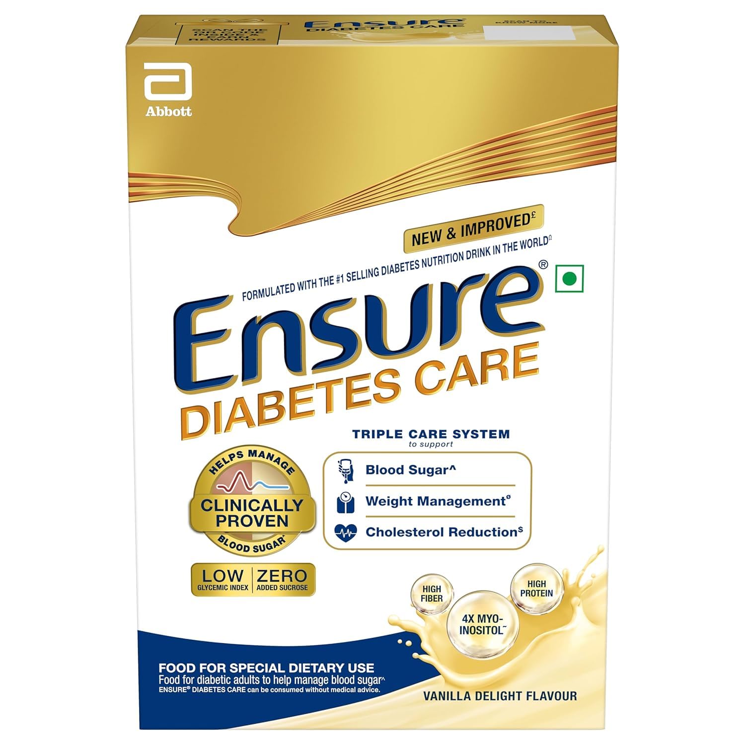 Ensure Diabetes Care Vanilla Powder, High Fiber, Protein, 36 Nutrients, Blood Sugar Management, 375g (13.23 oz), Pack of 2 | Protein, 36 Nutrients
