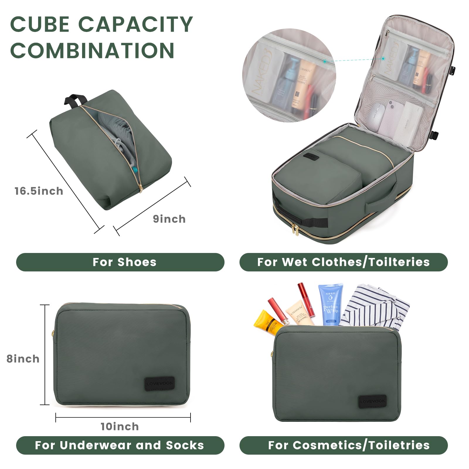 LOVEVOOK Zaino da Viaggio Aereo Bagaglio a Mano, Impermeabile Zaini Trolley Bagaglio Donna 40L Cabin Max per Ryanair Easyjet, Grande Zaino Porta PC 17 Pollici Valigia Borsa a Zainetto