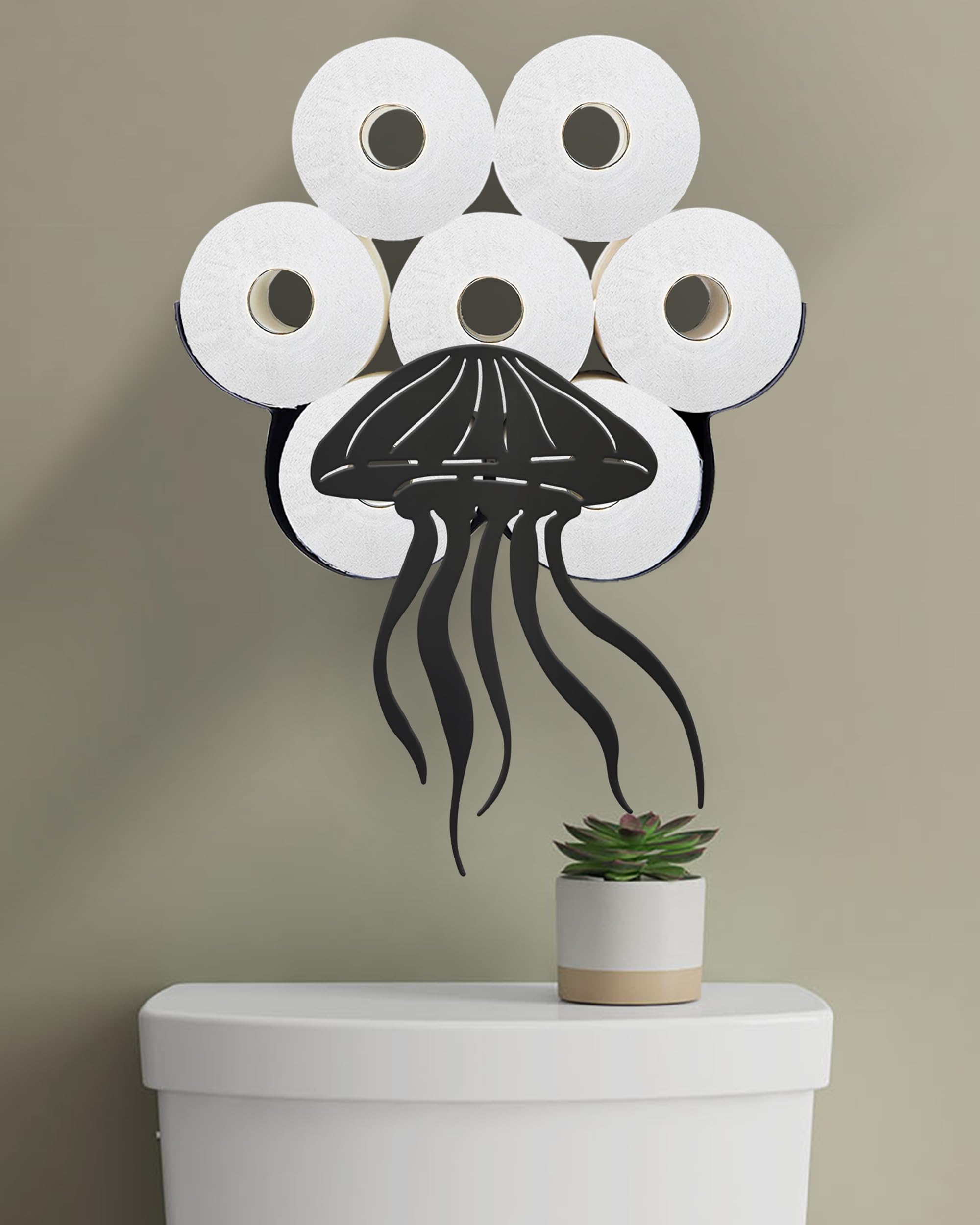 Wigag Jellyfish Toilet Paper Holder for Extra 8 Rolls, Funny Decorative Toilet Paper Storage Wall Mounted, Farmhouse Bathroom Animal Decor Accessoris Storage Cabinet